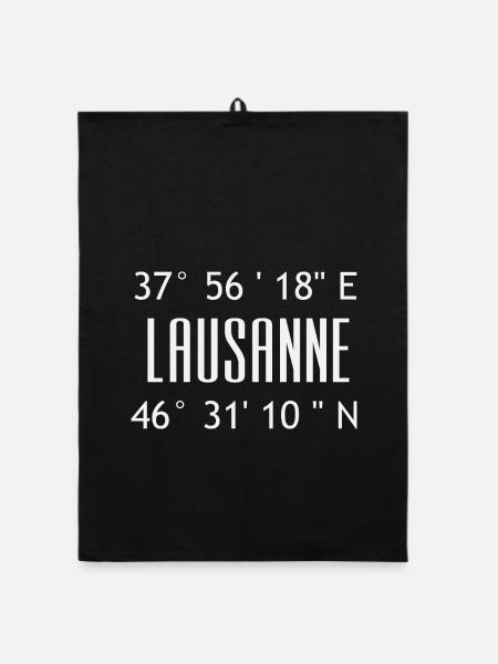 Lausanne Coordinates Typo Graphic - Organic dish towel - black - Front