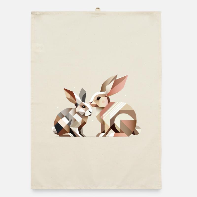 Two rabbits in geometric representation Organic dish towel