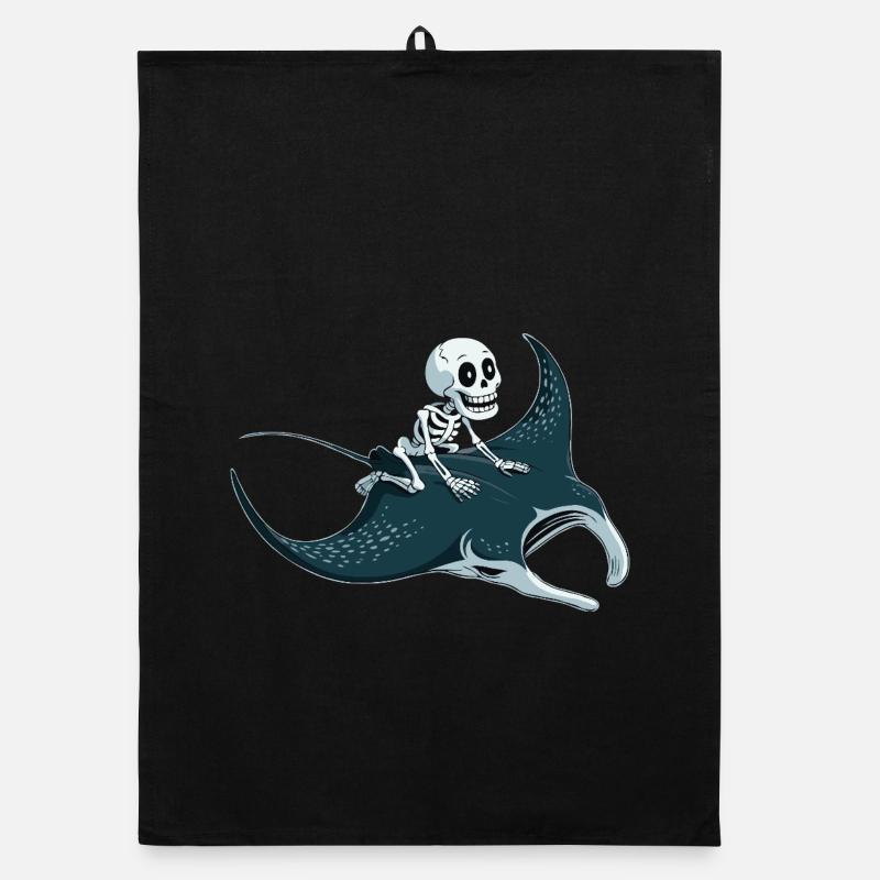 Squelette sur raie manta - Torchon bio - noir