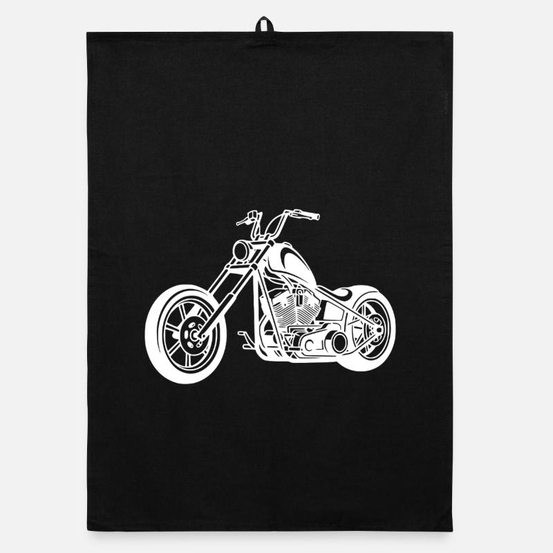 Chopper motorcycle design in white Organic dish towel