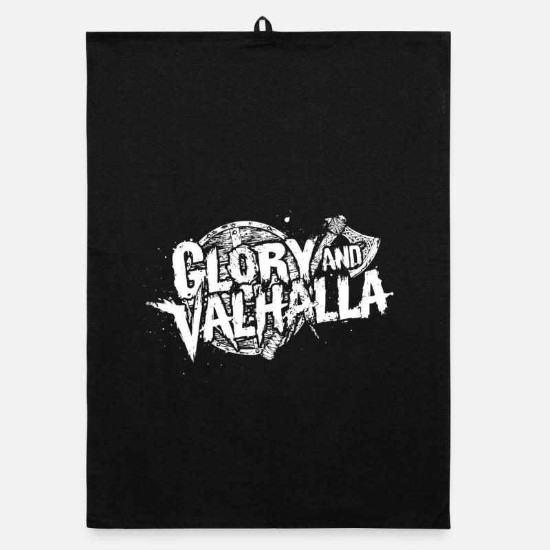 Glory and Valhalla - Organic dish towel - black