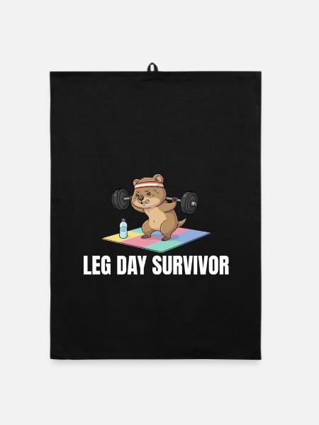 Leg Day Survivor Quokka Workout - Organic Geschirrtuch - Schwarz - Vorne