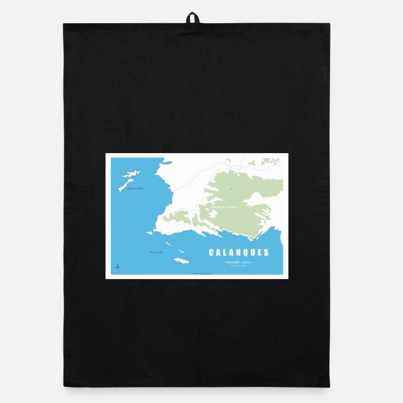 Carte_calanques_design_Marseille_Cassis - Torchon bio - noir