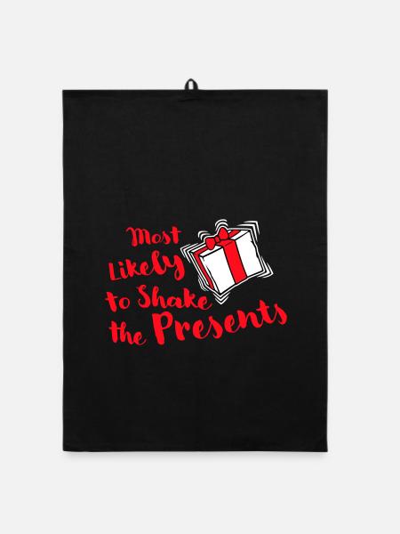 Most Likely to Shake the Presents Christmas Fun - Organic dish towel - black - Front