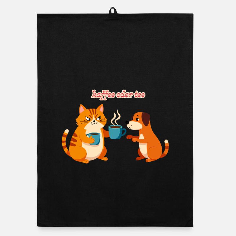 Kaffee oder Tee? Lustige Katze und Hund Bürohumor Organic Geschirrtuch