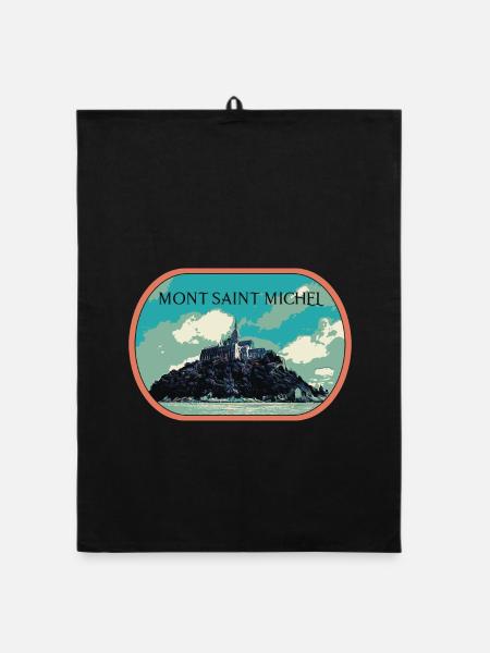 Illustration in Blau und Grün des Mont Saint Michel - Organic Geschirrtuch - Schwarz - Vorne