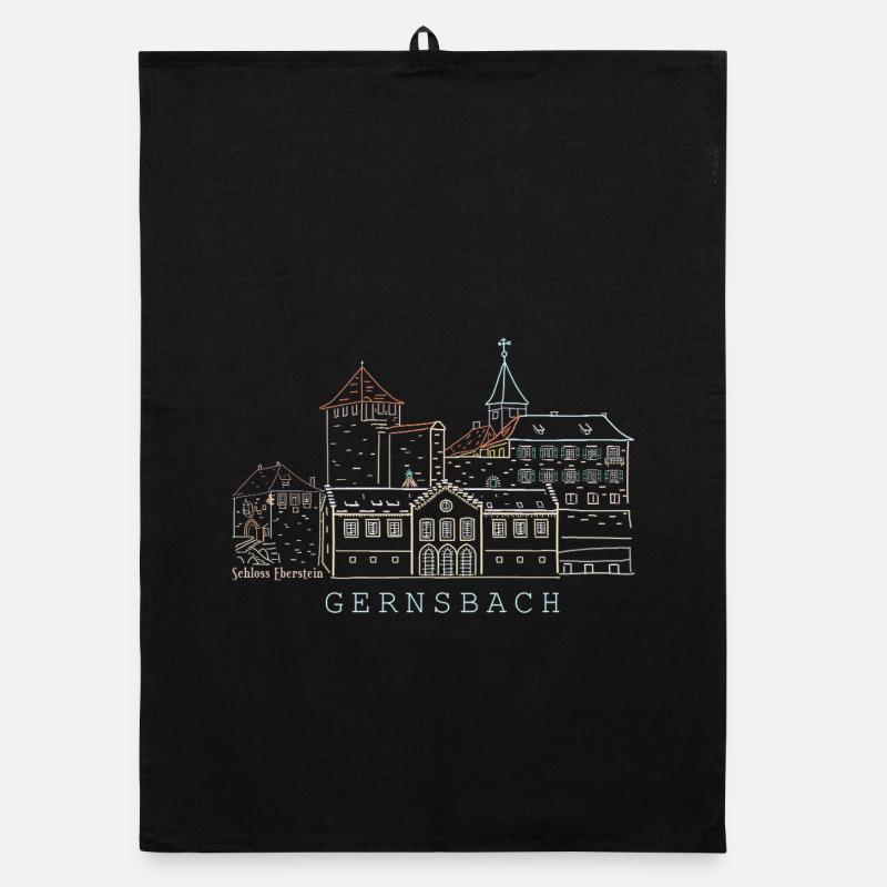 Gernsbach, Zeichnung Schloss Eberstein Schwarzwald - Organic Geschirrtuch - Schwarz
