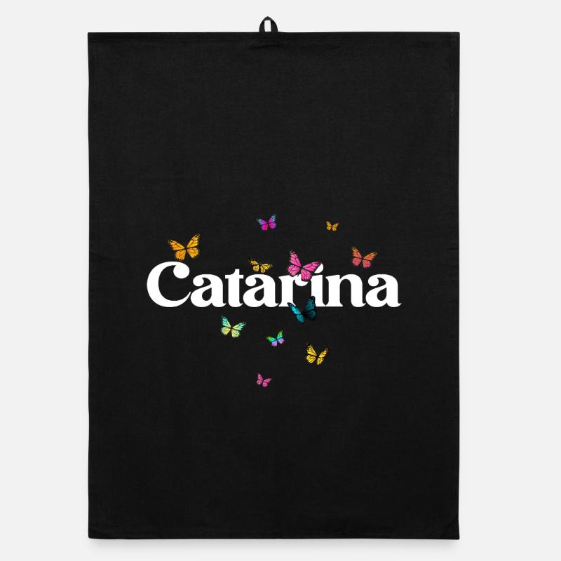 Schöner Mädchenname mit Schmetterlingen CATARINA Organic Geschirrtuch