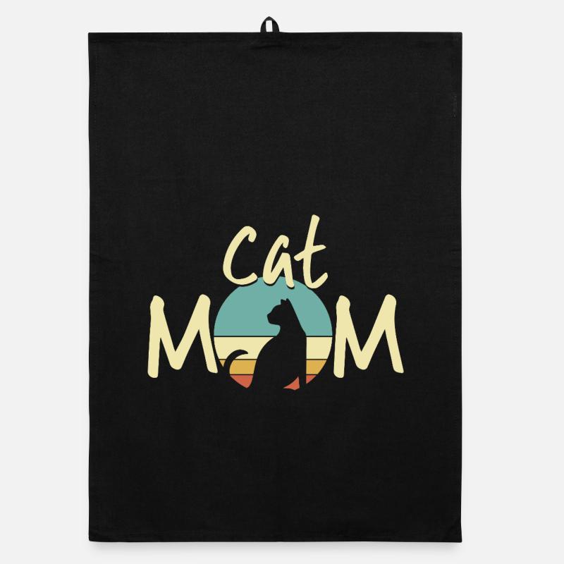 Chat Maman Coucher de Soleil Illustration - Cadeau d’Amant Chaton Torchon bio