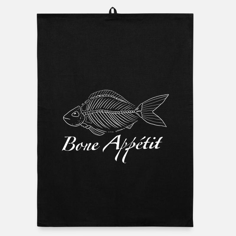 Bone Appétit – Funny Fish Skeleton Food Pun - Organic Geschirrtuch - Schwarz