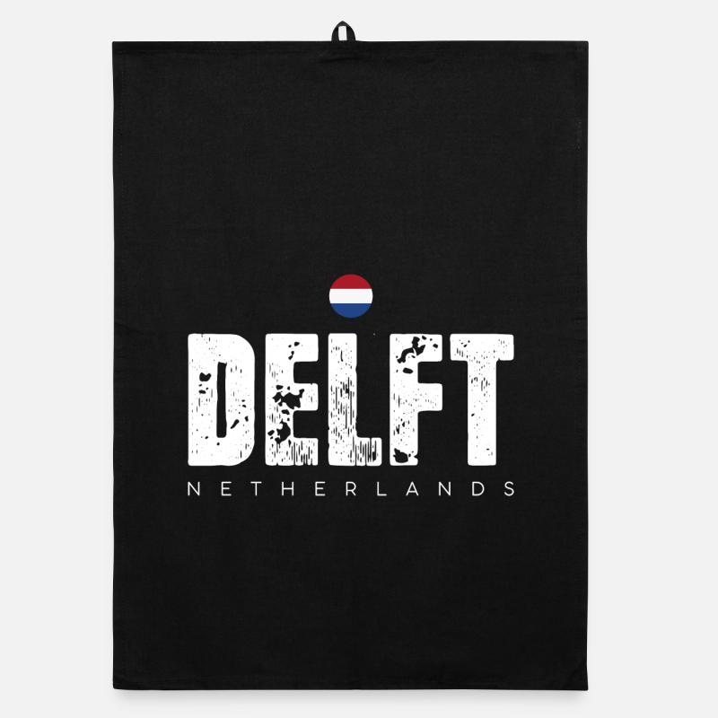 Delft Distressed Wordmark Organic dish towel
