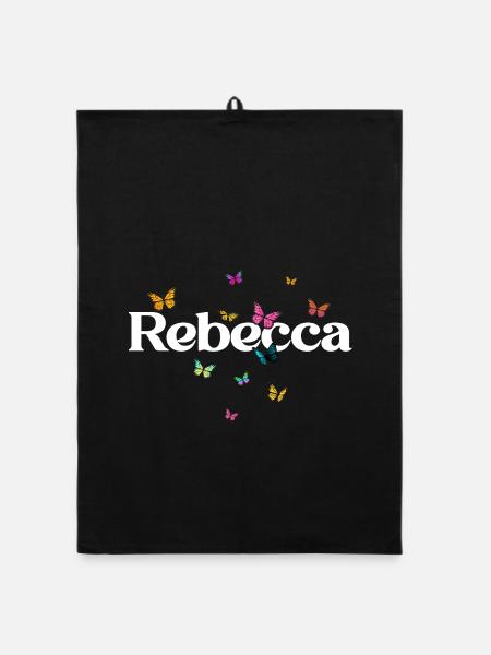 Schöner Mädchenname mit Schmetterlingen REBECCA - Organic Geschirrtuch - Schwarz - Vorne