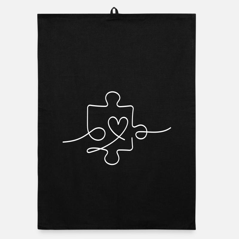 Puzzle Linie mit Herz - Organic Geschirrtuch - Schwarz