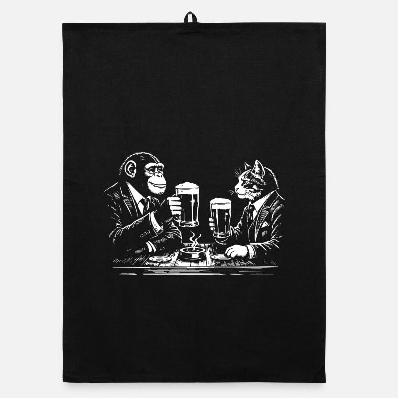 Schimpanse und Katze trinken Bier im Pub Organic Geschirrtuch