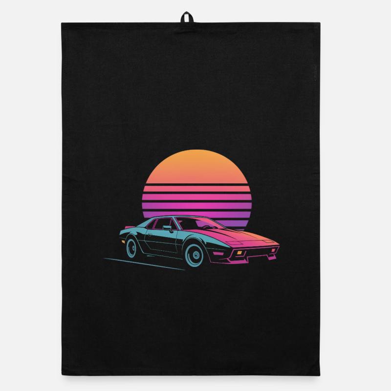 Vaporwave Auto Outrun Sunset 80s Synth Organic dish towel