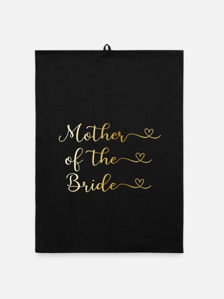 Mutter der Braut goldene Typografie mit Herz - Organic Geschirrtuch - Schwarz - Vorne