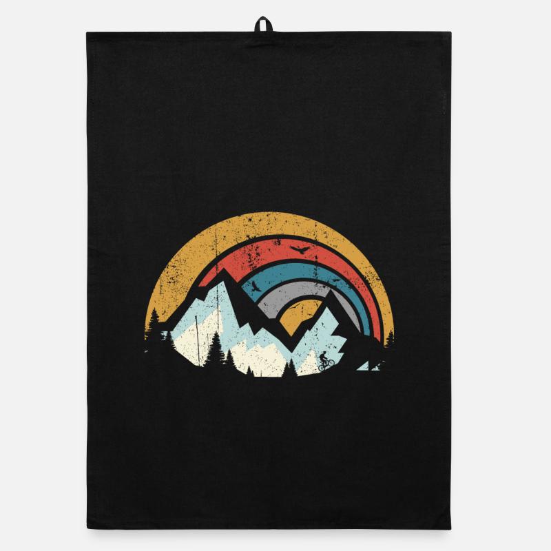 Retro Mountain Sunset Arc Organic dish towel
