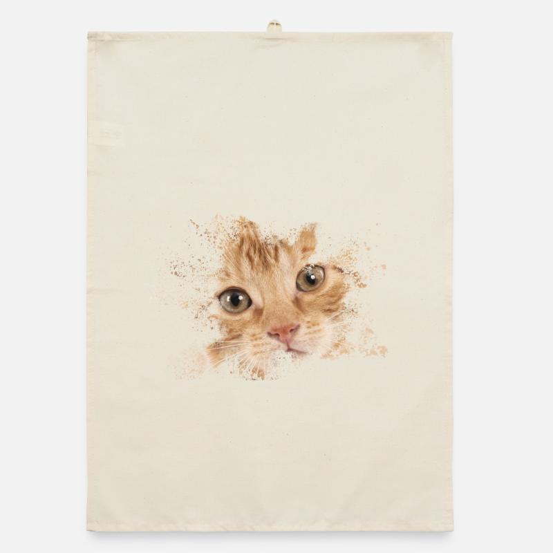Chat orange avec éclaboussure d’aquarelle Torchon bio