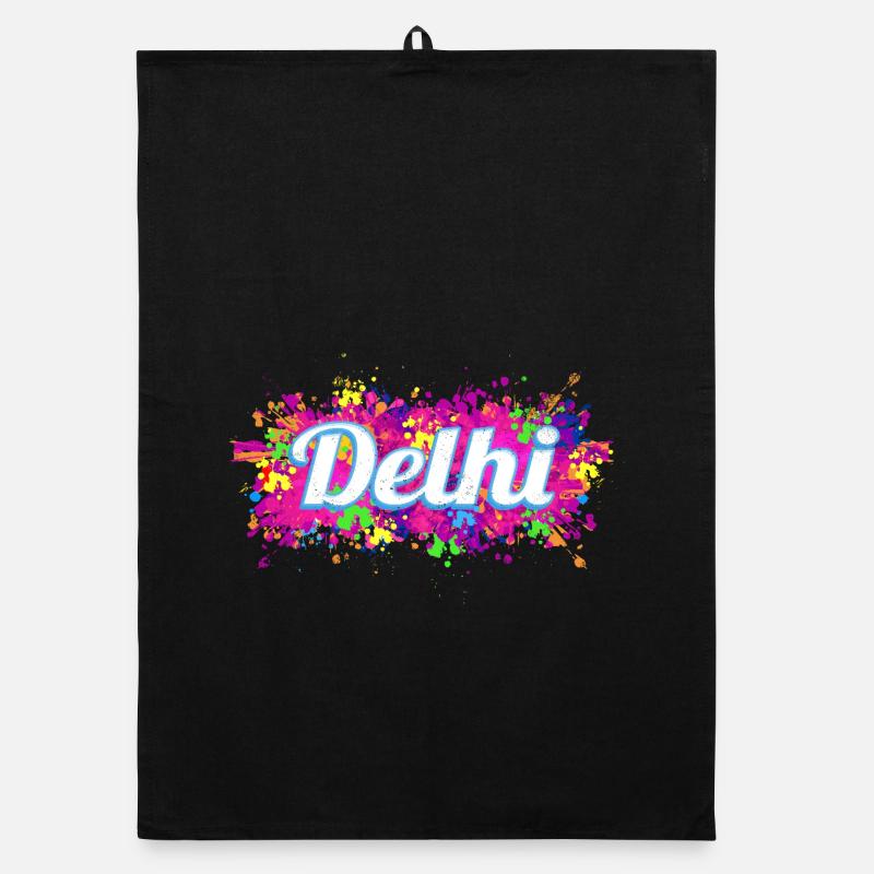 Souvenir de design aux couleurs colorées de Delhi en Inde - Torchon bio - noir