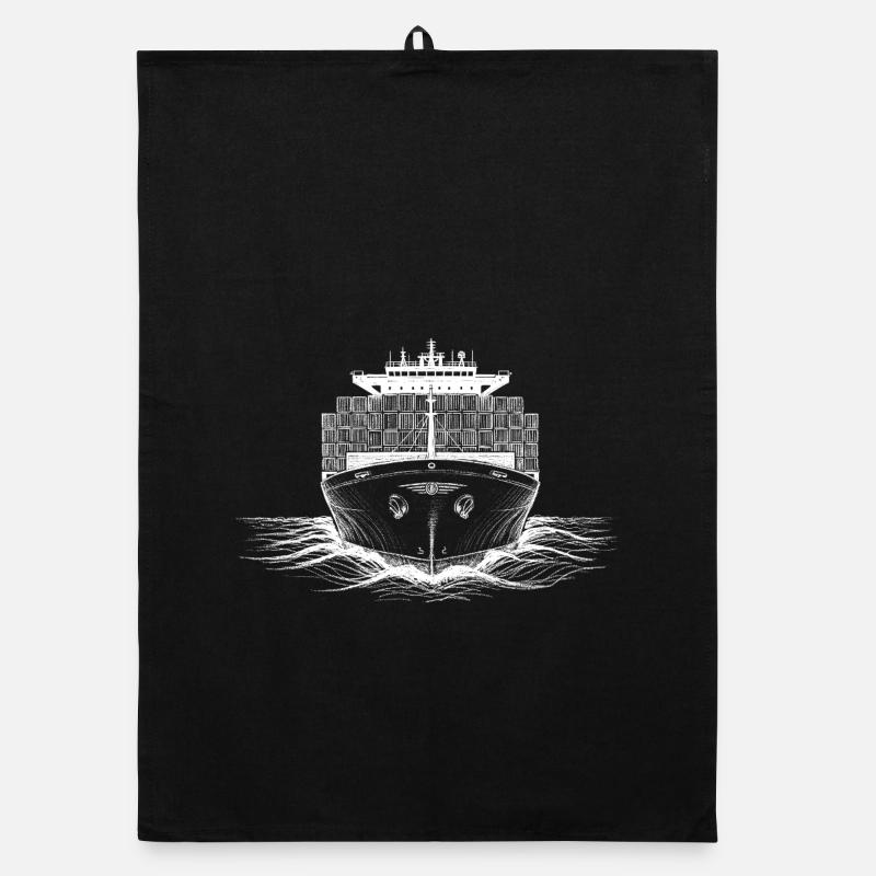 Container Shipping Cargo Ship Drawing Print Organic dish towel