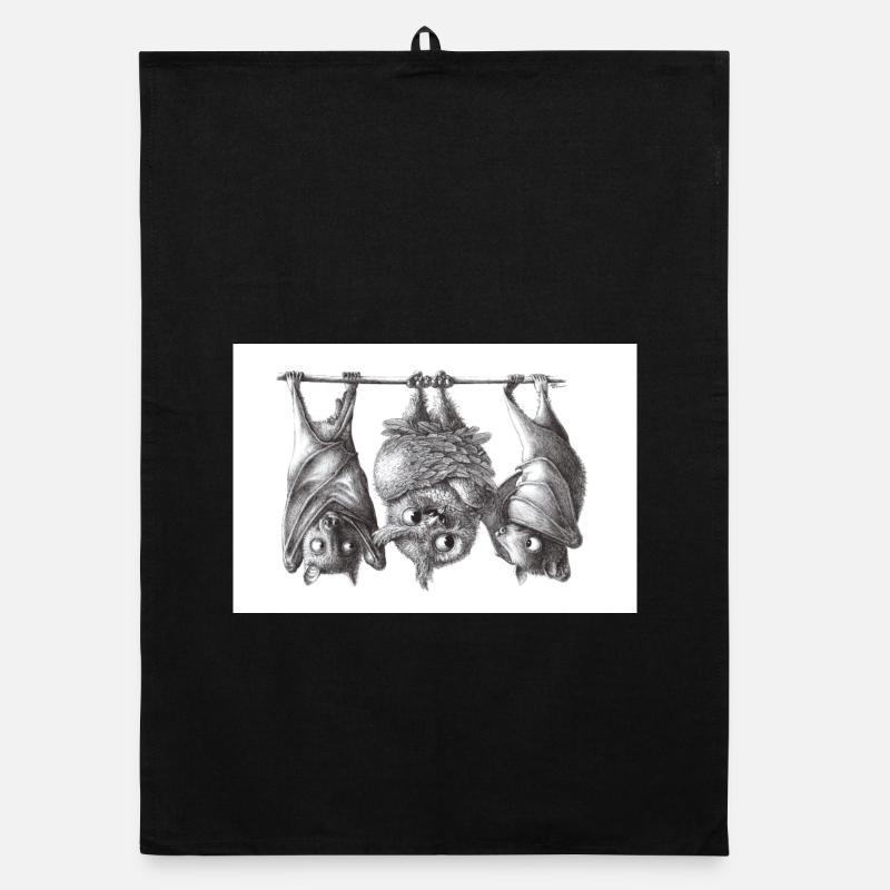 Vampire owl and bats - Organic dish towel - black