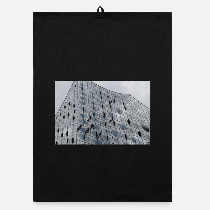 Elbphilharmonie mit Fensterputzern - Organic Geschirrtuch - Schwarz