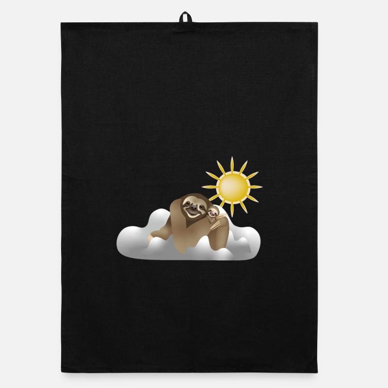 Sloth Clouds - Organic dish towel - black