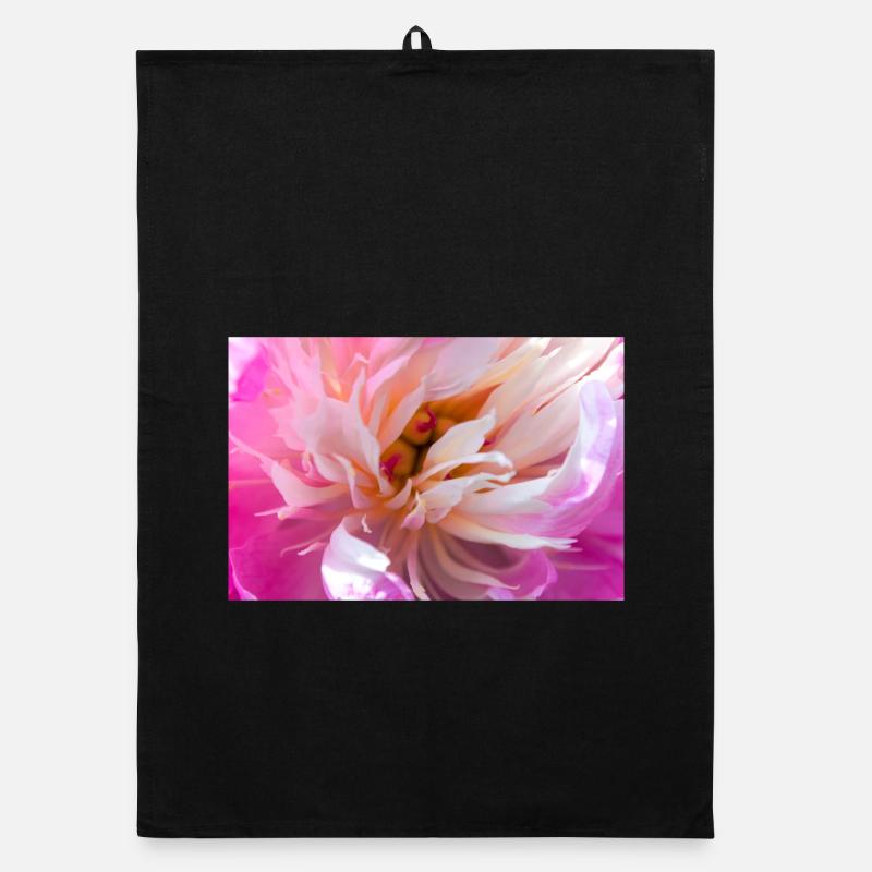 Gros plan de pivoine rose - Torchon bio - noir