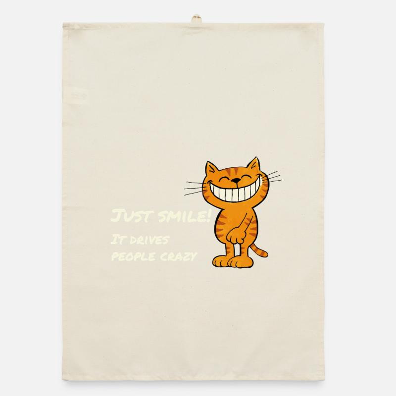 Just Smile – Cheeky grinning cat saying Organic dish towel