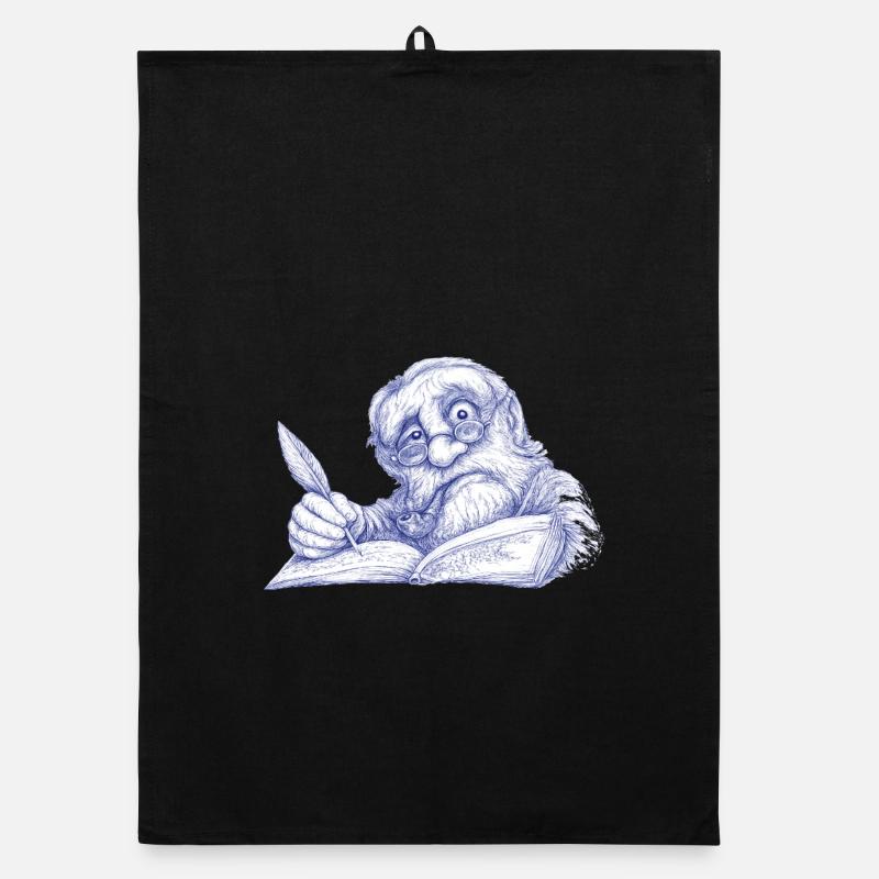 Senior Writer with Pen Drawing Organic dish towel