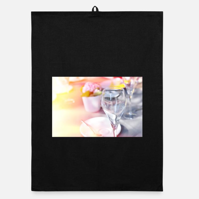 Sunlit Glassware on wedding table Organic dish towel