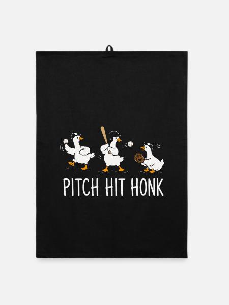  Pitch Hit Honk Lustiger Baseball Gans Cartoon - Organic Geschirrtuch - Schwarz - Vorne