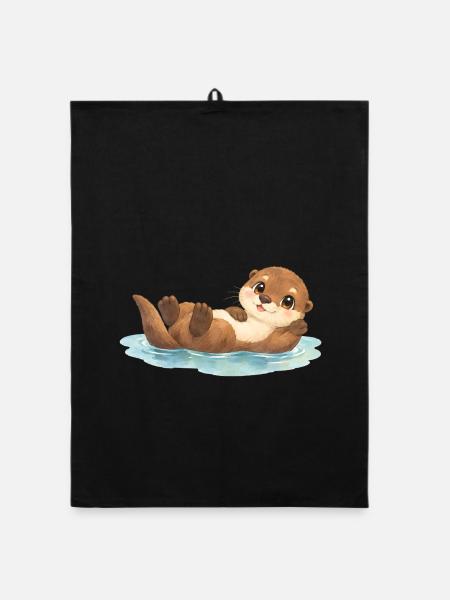 Otter – fröhlicher Fischotter im Wasser - Organic Geschirrtuch - Schwarz - Vorne