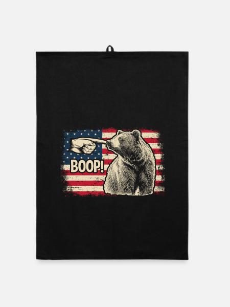 Funny Bear Boop The Snoot American Flag Patriotic - Organic Geschirrtuch - Schwarz - Vorne