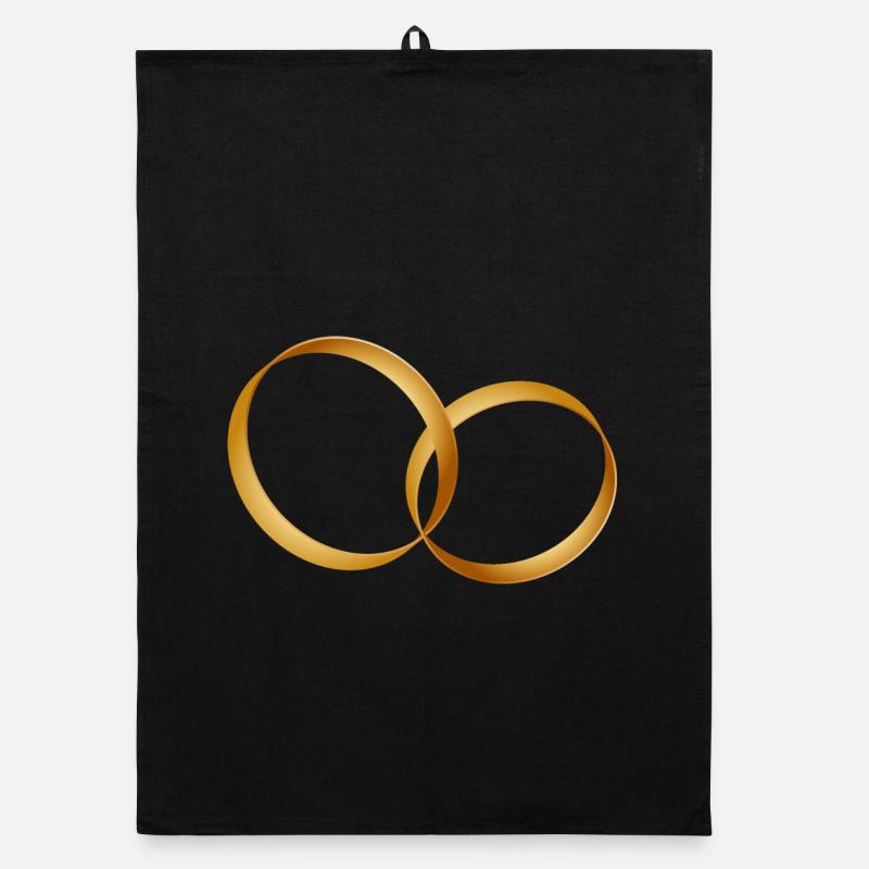 zwei goldene Ringe - Ehering - Hochzeit - Organic Geschirrtuch - Schwarz