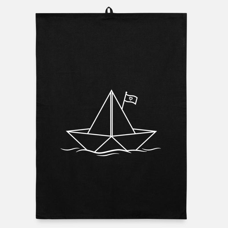 Papierschiff Papierboot - Organic Geschirrtuch - Schwarz