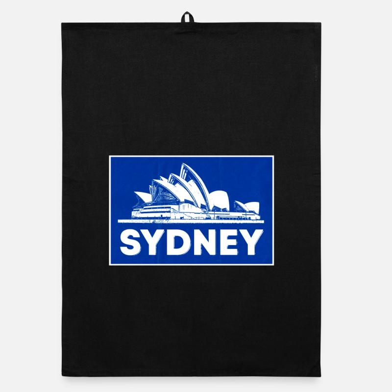 Sydney Opera Blau Silhouette - Organic Geschirrtuch - Schwarz
