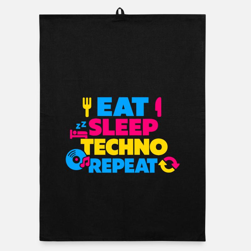 Eat Sleep Techno Repeat Farbexplosion Organic Geschirrtuch
