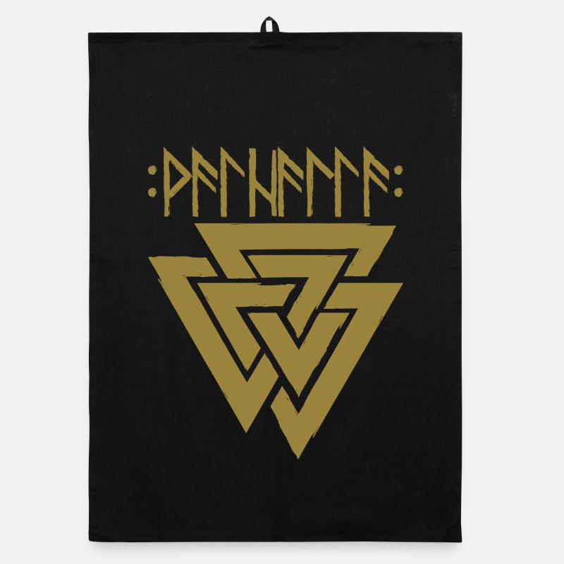 Valhalla en runes avec Valknut, symbole d'Odin Torchon bio