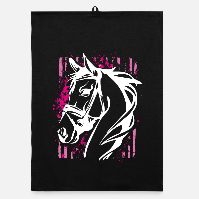 Cheval de style graffiti avec éclaboussure de couleur rose Torchon bio