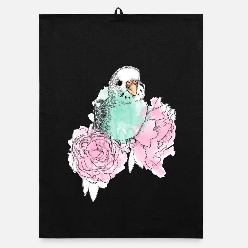Budgerigars et pivoines Torchon bio