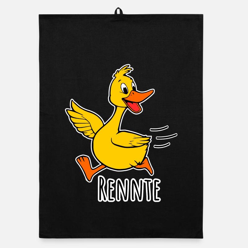 A cheerful little running duck - a race! Organic dish towel