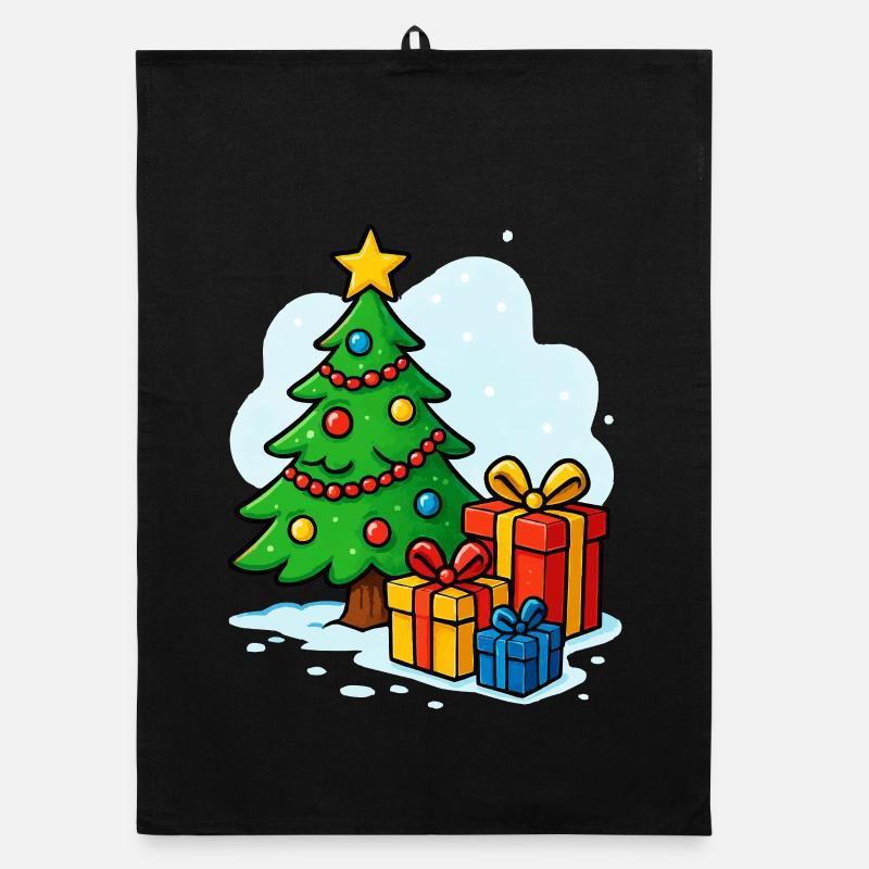 Weihnachtsbaum Cartoon Geschenke Organic Geschirrtuch