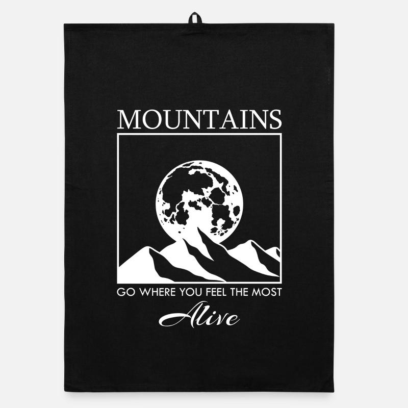 Chaîne de montagnes avec la Lune - Torchon bio - noir