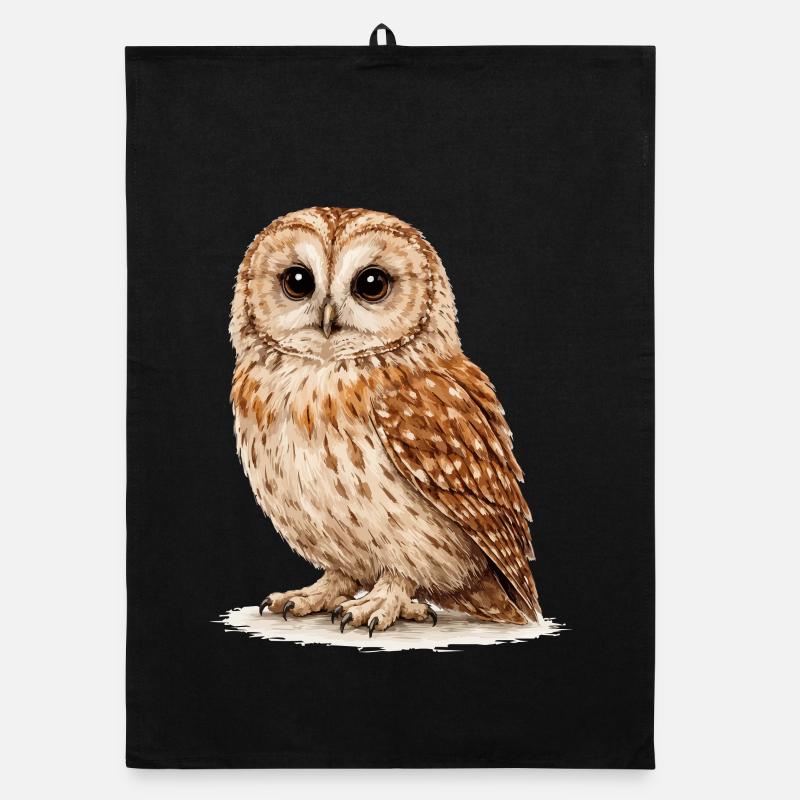 Watercolor Owl Night Forest Organic dish towel