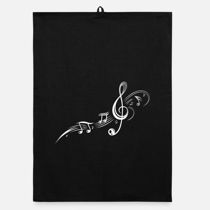 Musique, clef, étoiles et notes de musique. - Torchon bio - noir