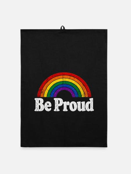 Be Proud LGBT Spruch Retro Regenbogen Motiv - Organic Geschirrtuch - Schwarz - Vorne