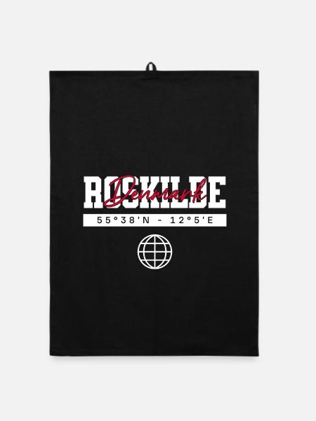 Roskilde Dänemark Koordinaten Reise Souvenir - Organic Geschirrtuch - Schwarz - Vorne