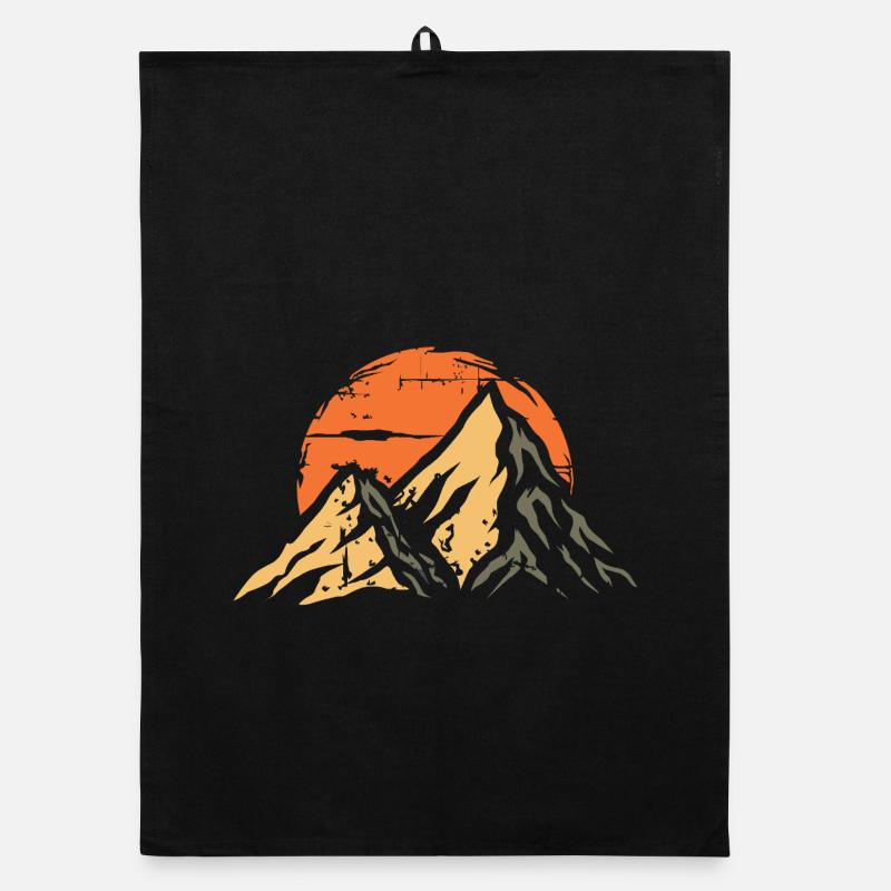 vintage Berge mit Abendsonne - Wander Symbol Organic Geschirrtuch