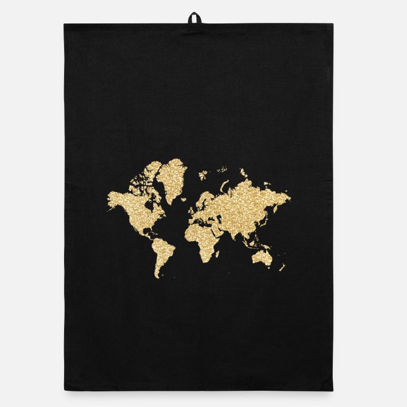 World Map Beige Floral Design Organic dish towel